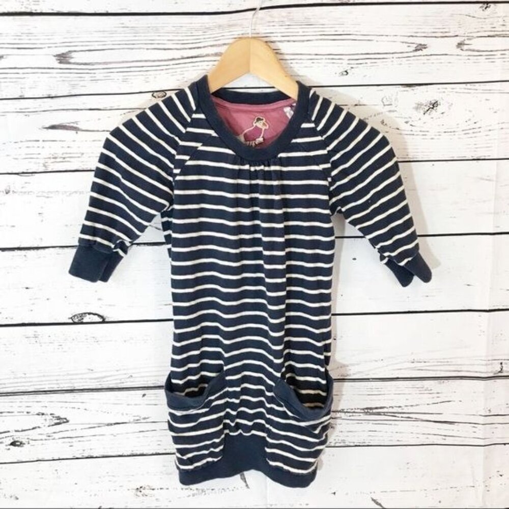 Joules Tunic‎ Sweatshirt Girls Stripe Crewneck Knit Front Pockets Nautical Navy